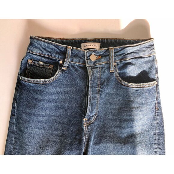 Anine Bing Lara Jeans Mid Indigo Size 26 Cropped Raw-edge - Picture 6 of 9